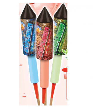 0459M 3 COHETES VOLADORES EXPLORER (ROJO, VERDE, AZUL, CON ORO INTERMITENTE)